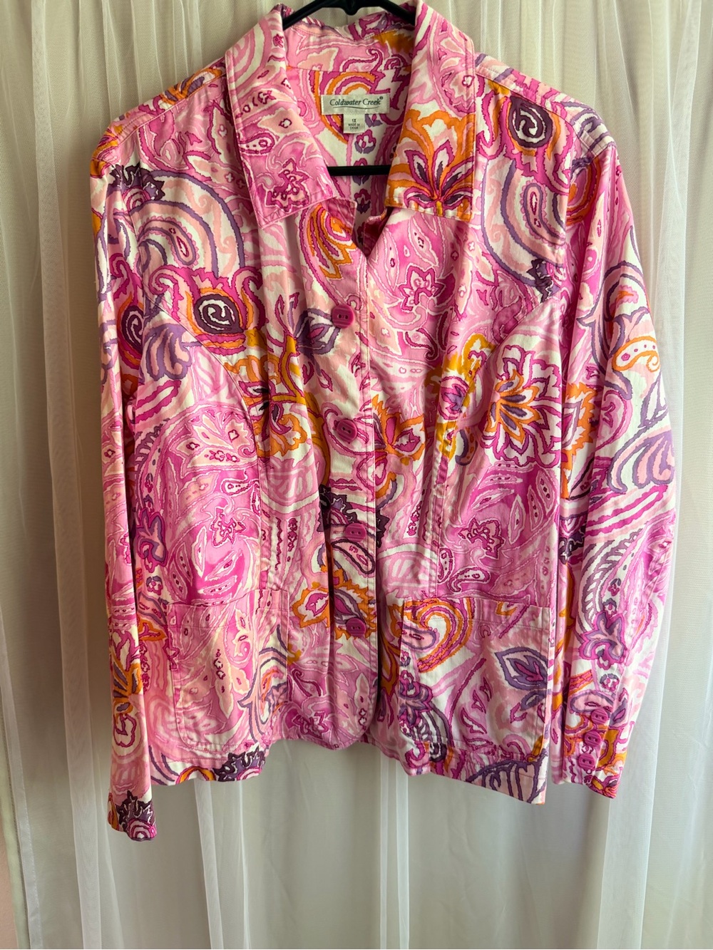 Coldwater Creek Pink Paisley-Print Button Down Shirt Jacket